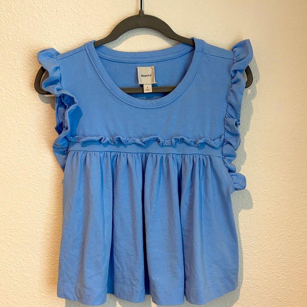Blue Ruffle Maeve Anthropologie Top Small